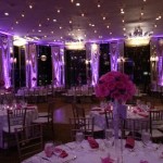 purple uplighting for wedding